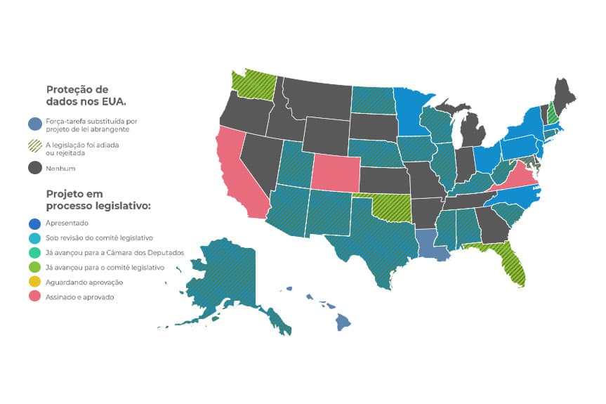 Mapa sobre proteção de dados nos EUA
