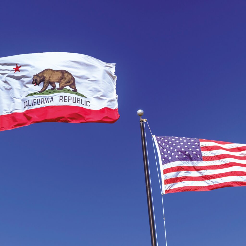 California flag alongside the USA flag
