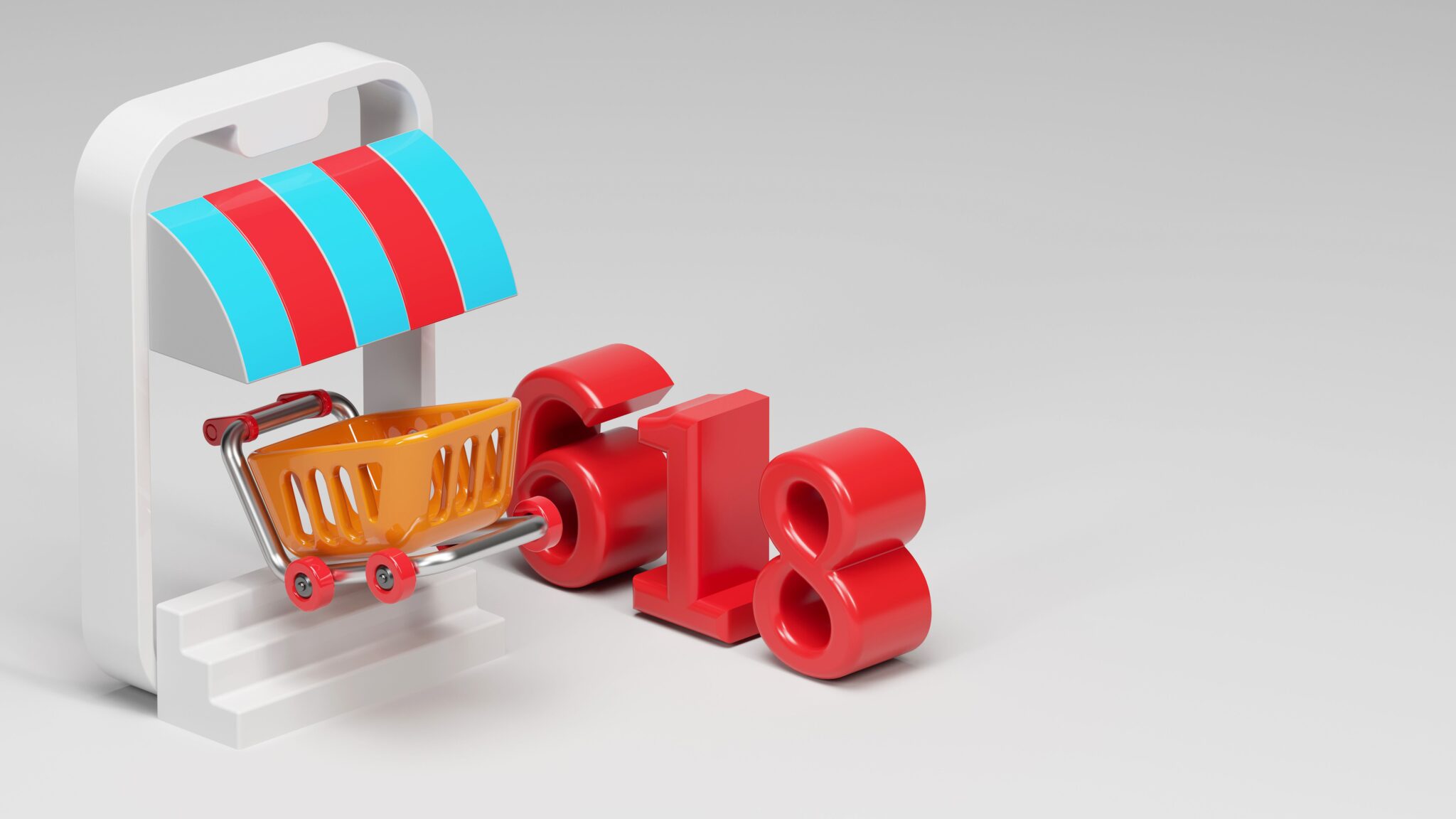 Colorful 3D rendering of a cart coming out of a smartphone - an online shopping concept