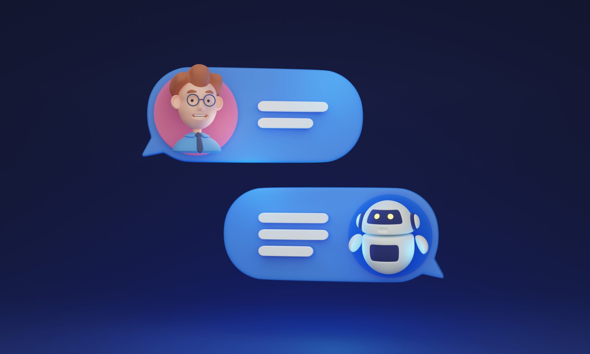 Chatbot para e-commerce com um fundo azul.