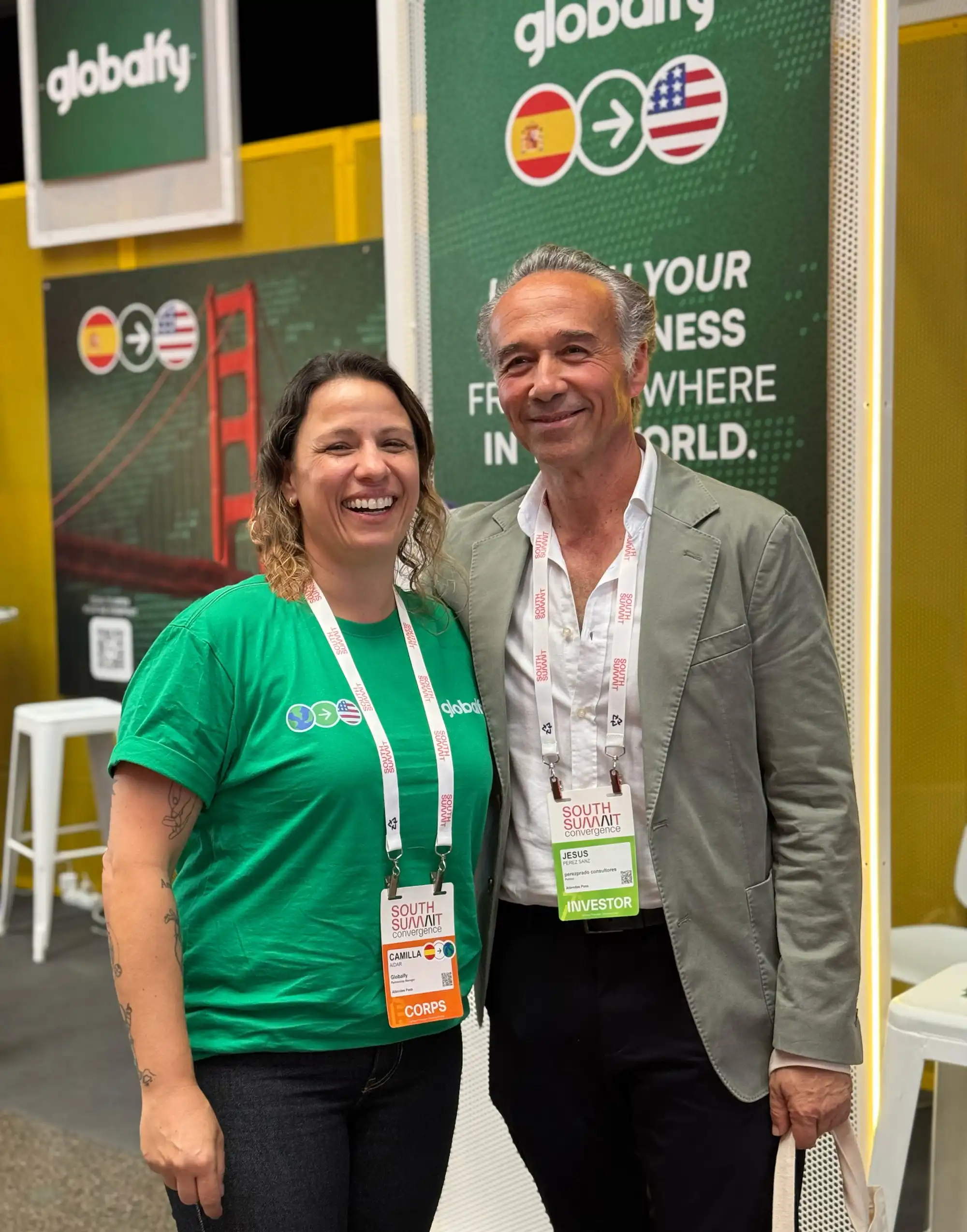 Globalfy team with an investor at South Summit Madrid